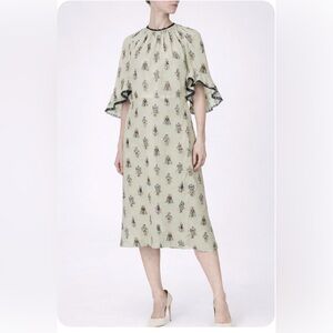 Prada Women's Pistachio RobotPrinted Midi Dress with Contrast Trim